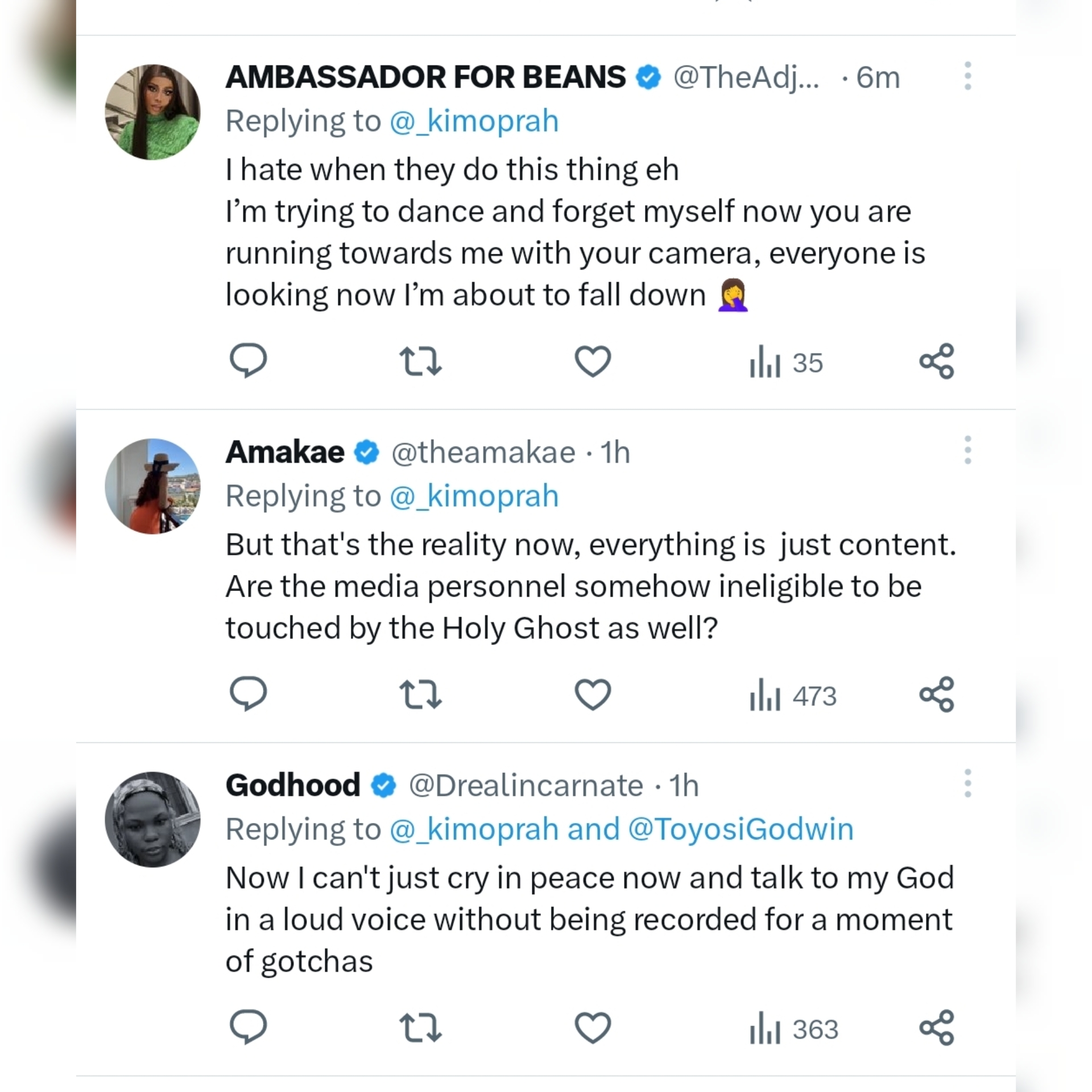 ?Now church is content!? - BBN Star KimOprah sparks debate over cameras invading vulnerable moments in church services